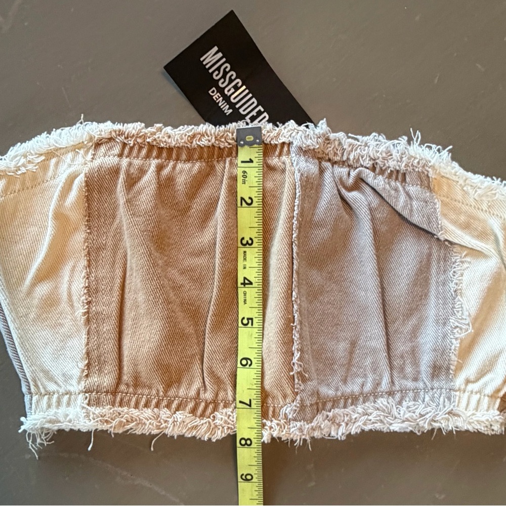 Missguided Fray Colorblock Bandeau Sz 6 US 10 UK Beige Gray Zippered - Picture 6 of 8